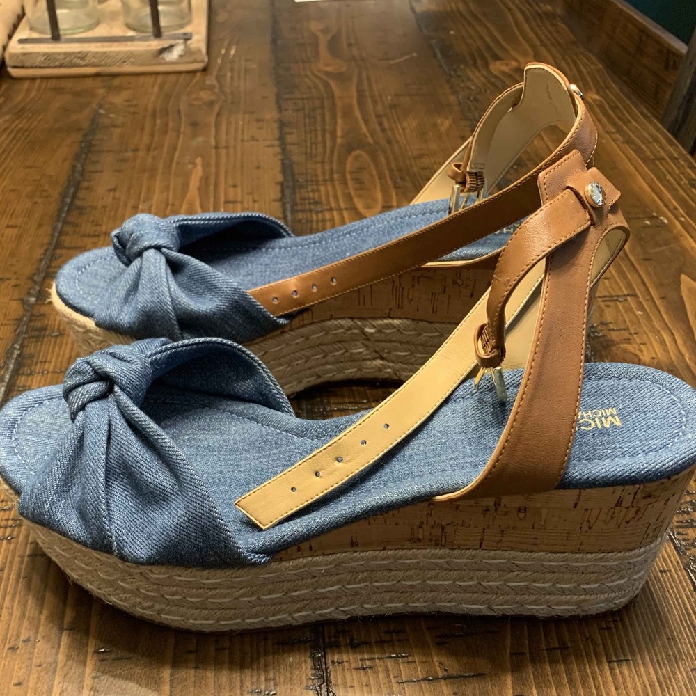 MICHAEL Michael Kors Denim Cork Wedges - Sz 10/41